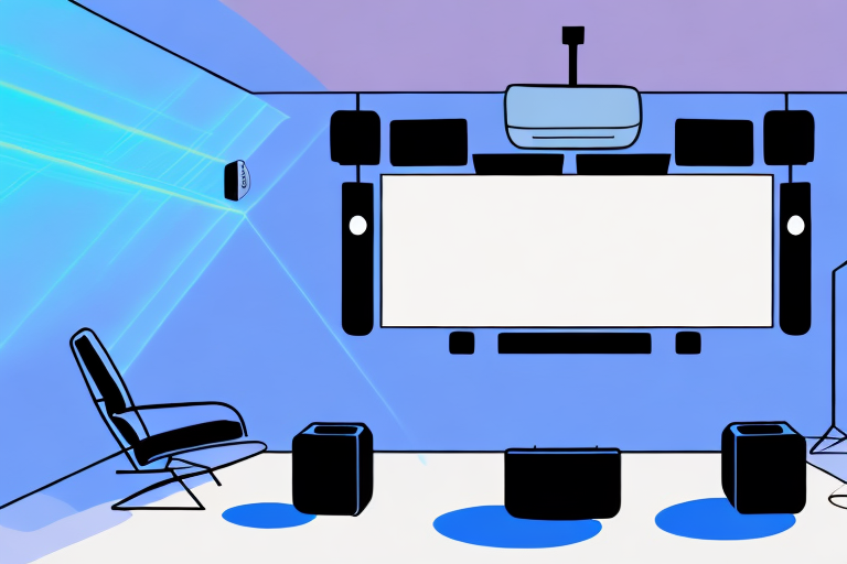 A home theater setup with a projector in the optimal position