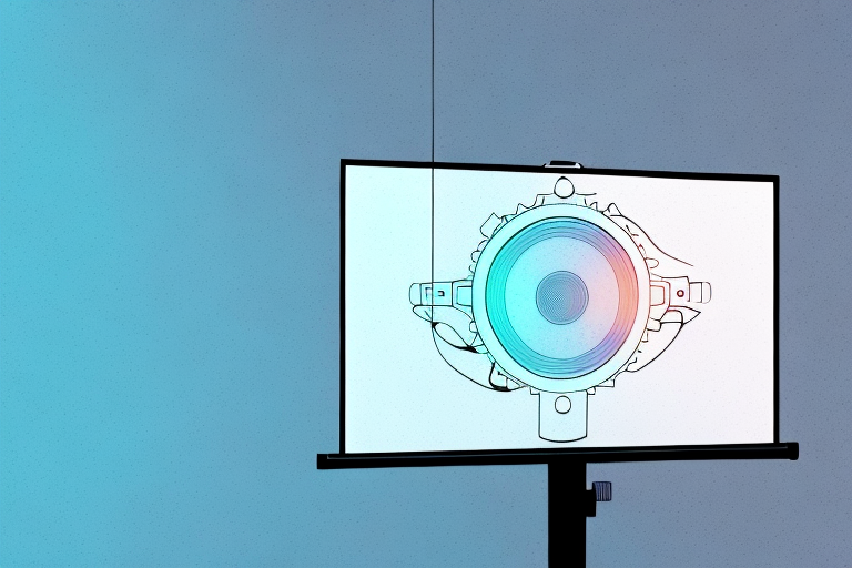A projector screen with different viewing heights marked out