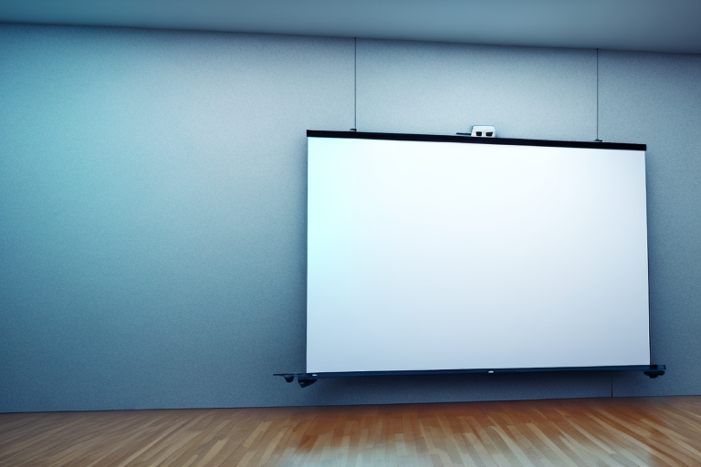 A projector screen mounted on a wall