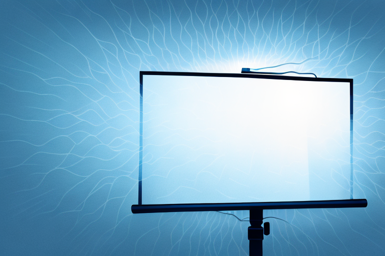 A projector screen with a light shining on it