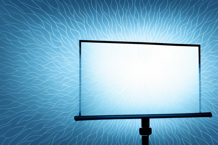 A projector screen with a light shining onto it