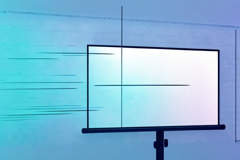 A projector screen with a ruler measuring the optimal viewing distance