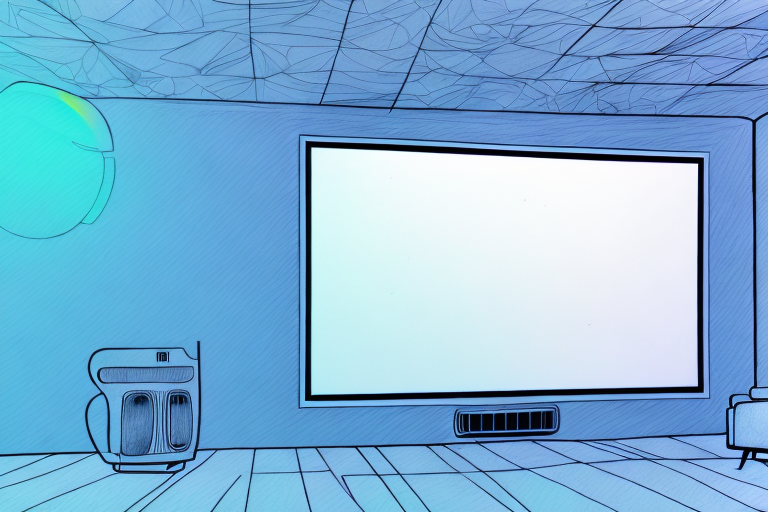 A projector screen in a home theater setting