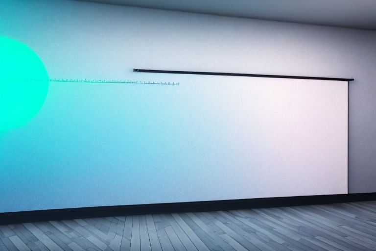 A projector screen in front of a wall
