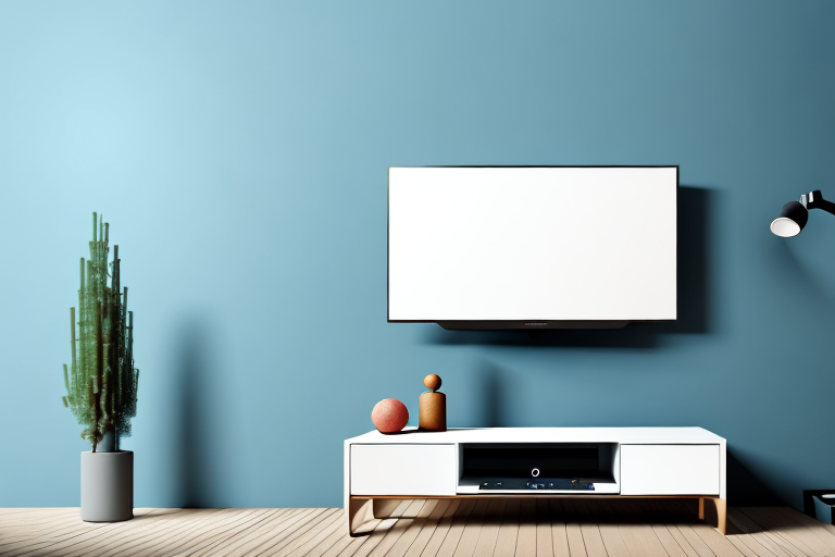 A wall-mounted tv with a ruler underneath to show the height off the floor