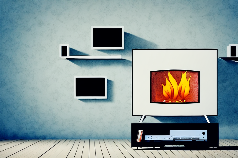 A fireplace with a tv mounted on the tile