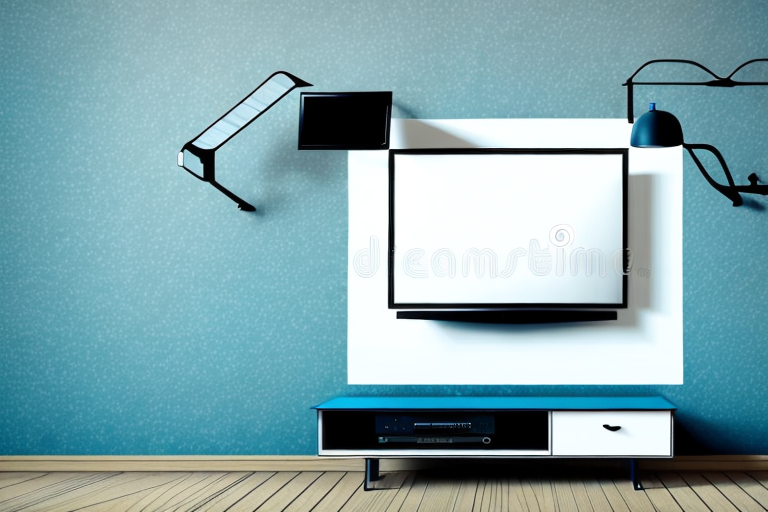 A table with a wall-mounted television attached to it