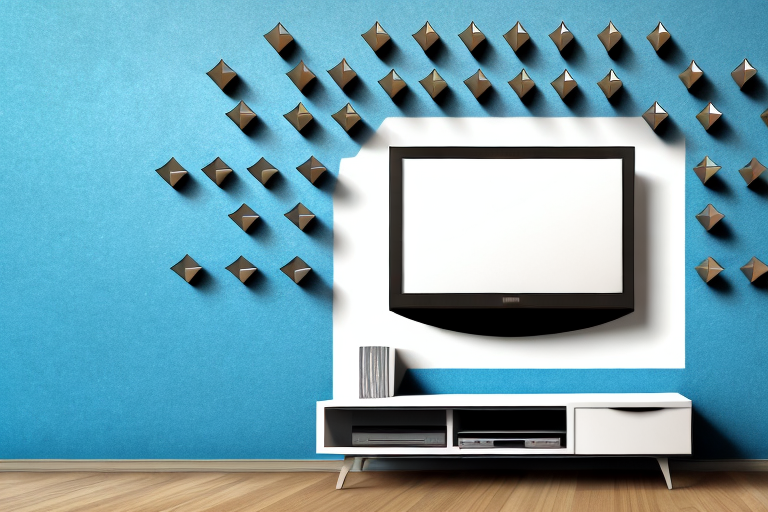 A wall with a mounted television on it