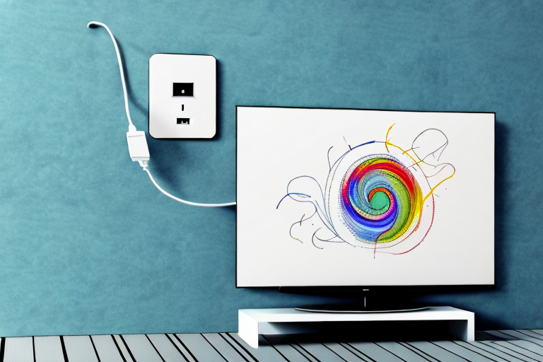 A wall-mounted tv with a power cord plugged into an outlet