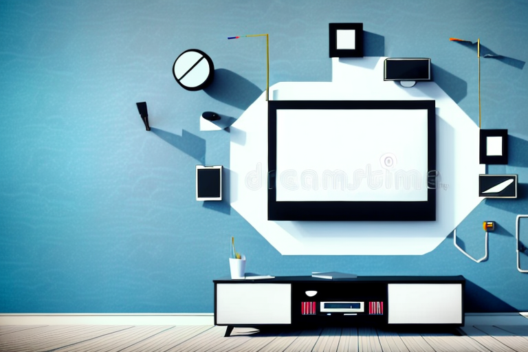 A wall with a mounted flat-screen tv in a theater room
