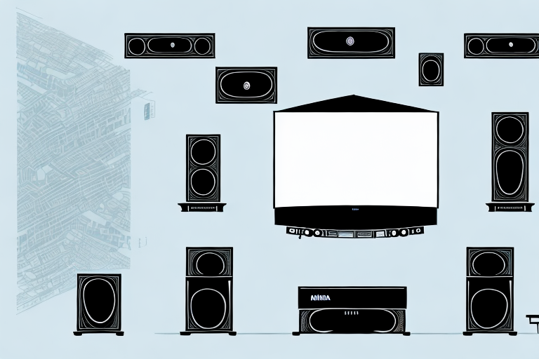 A large home theater or living room with a yamaha ysp-5600 soundbar in the center
