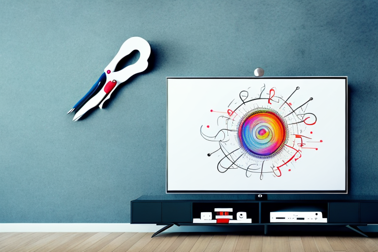 A wall-mounted tv with the necessary tools and components to install it