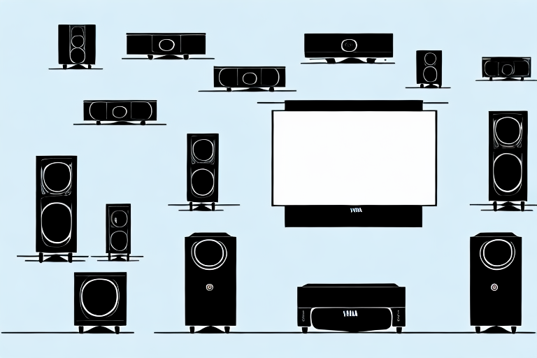 A medium-sized home theater setup featuring a yamaha yht-7970 sound system