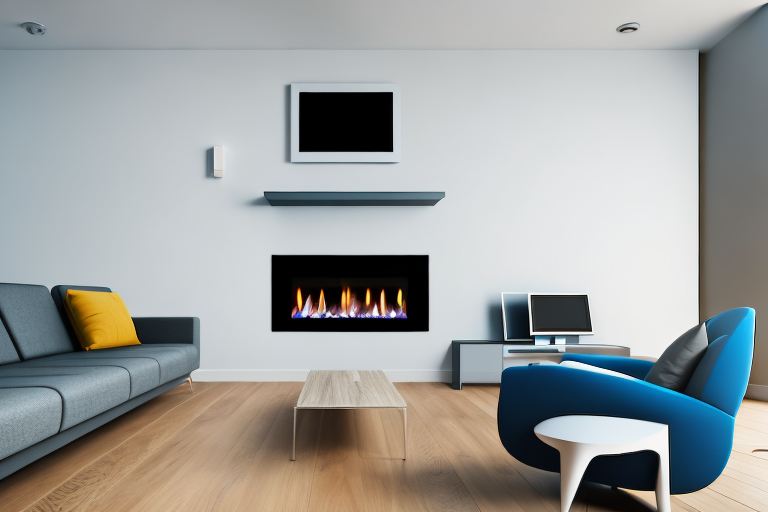 A living room with a gas fireplace and a tv mounted on the wall above it