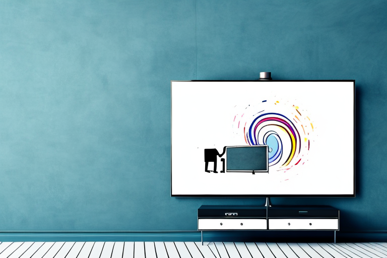 A wall-mounted television with a person standing nearby