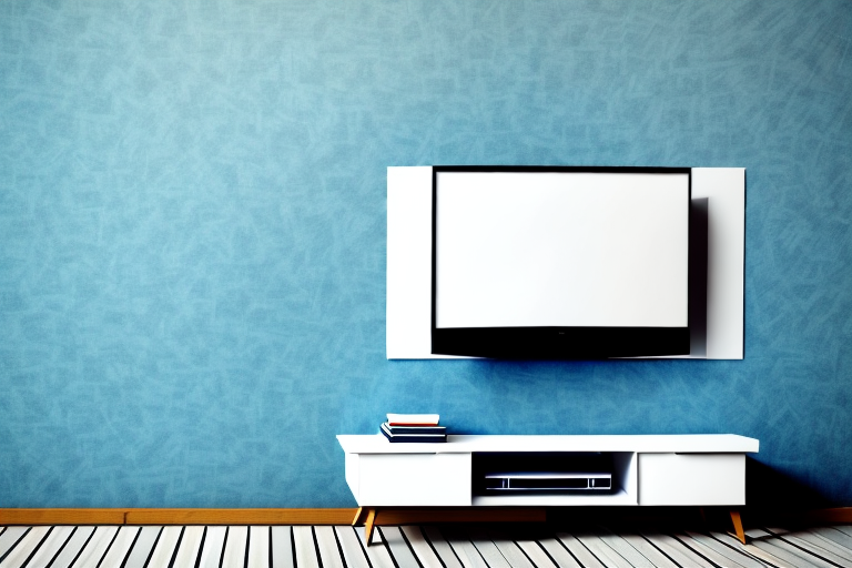 A wall with a tv mounted on it using wide studs