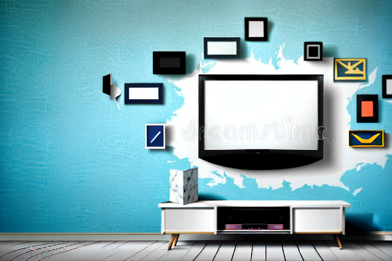 A wall with a tv mounted on it at various heights