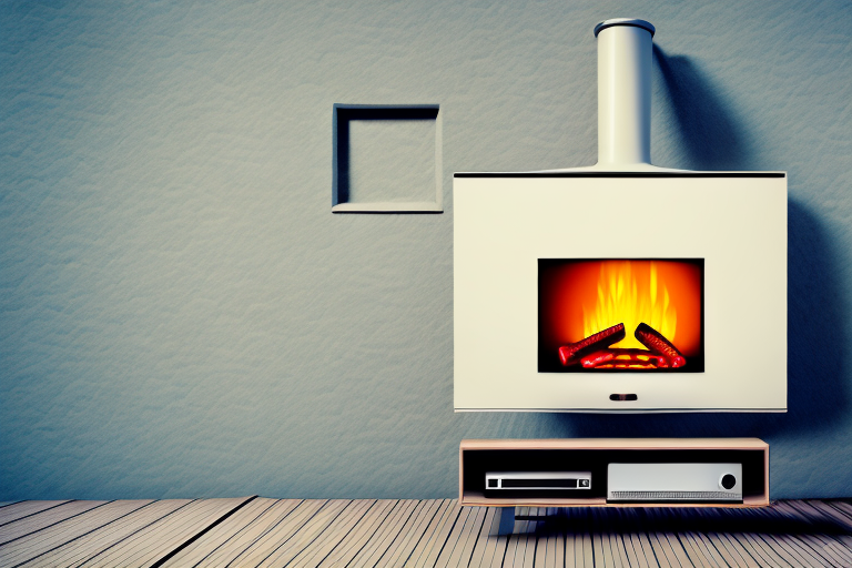 A wood fireplace with a tv mounted above it