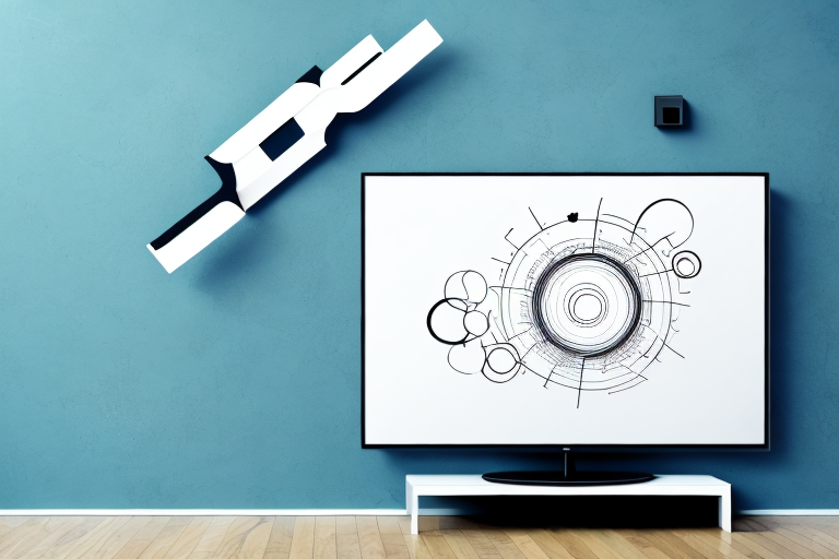 A wall-mounted television with the necessary equipment and tools to install it