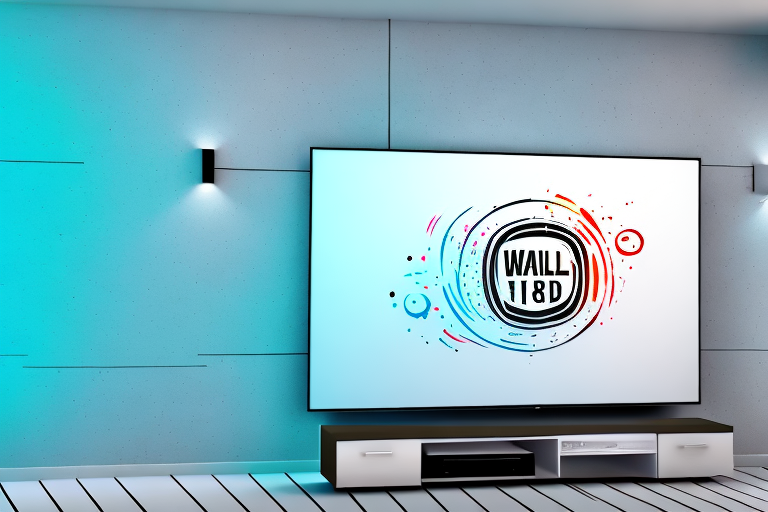 A wall with an 80 inch tv mounted on it
