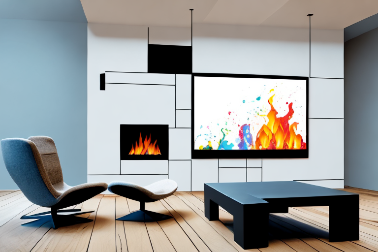 A fireplace with a 65-inch television mounted above it