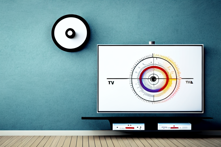 A wall-mounted tv with a measuring tape in front of it