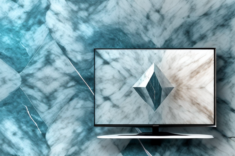 A marble wall with a tv mounted on it
