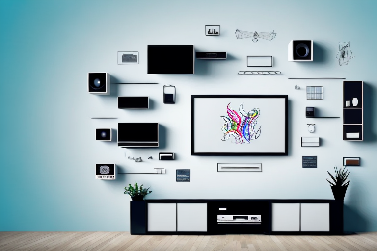 A wall-mounted entertainment unit with all its components