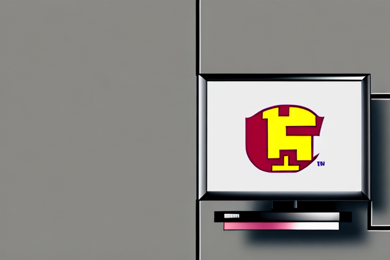 A television mounted on a wall with the iowa state university logo in the background