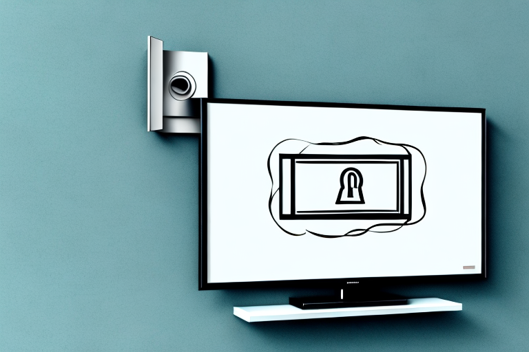 A wall-mounted television with a locking release mechanism