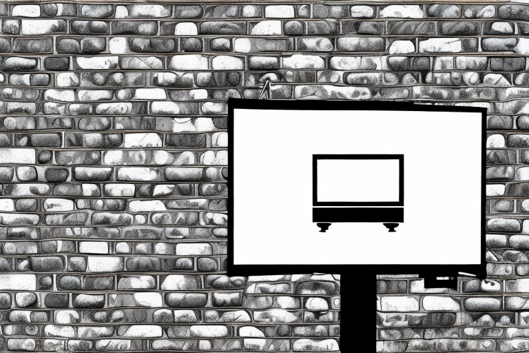 A person mounting a tv onto a brick wall