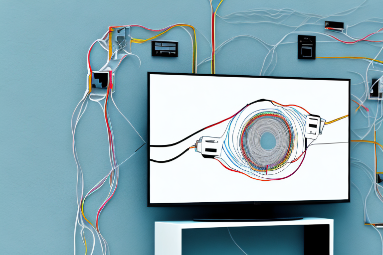 A wall-mounted television with all the necessary cables and components