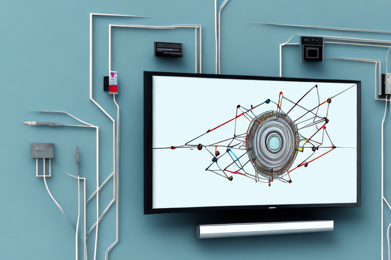 A wall-mounted sceptre tv with the necessary cables and components