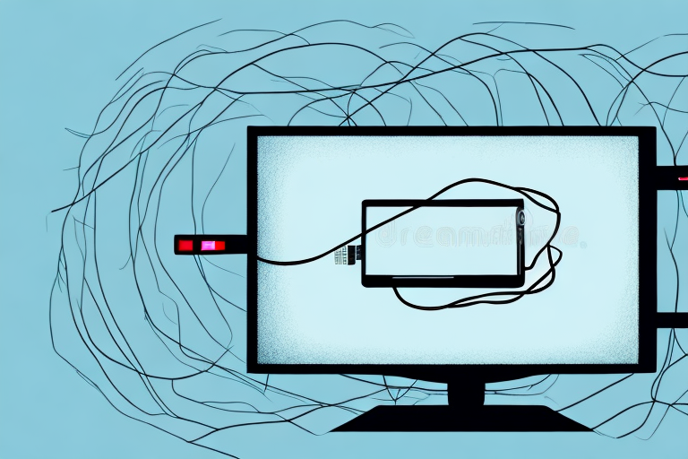 A television connected to a computer with a cable