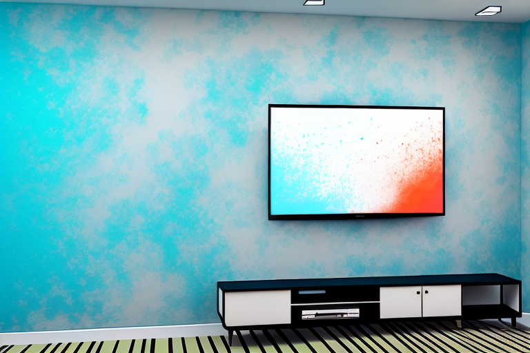 A wall with a 65" tv mounted on it