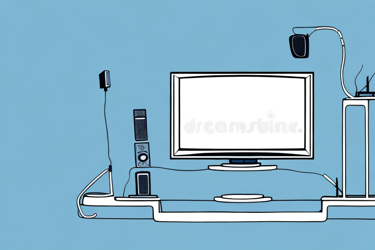 A tv set up on a stand or table with all necessary cables and components