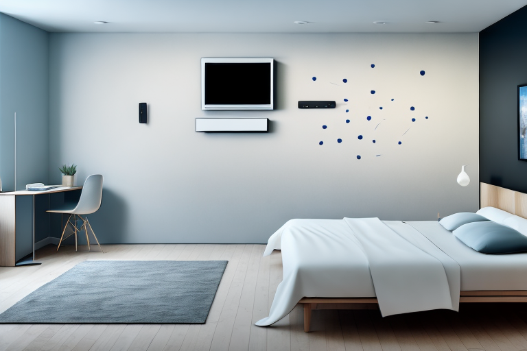 A bedroom with a wall-mounted television