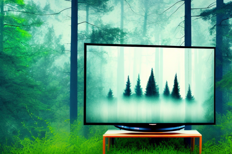 A tv being mounted on a wall in a forest scene