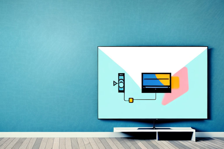 A wall with a tv mounted on it without any visible holes