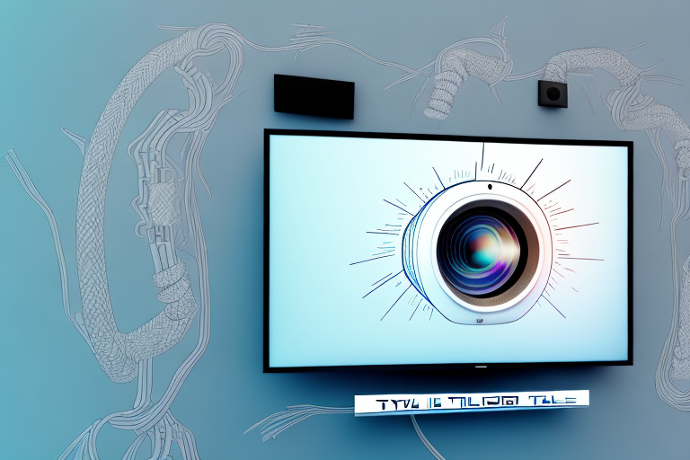 A wall-mounted projector tv with all the necessary components and cables