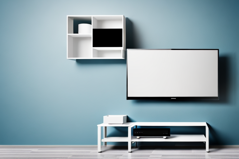 An ikea lack tv shelf mounted on a wall
