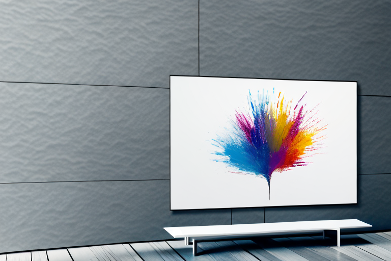 A wall-mounted lg oled tv with a stand attached