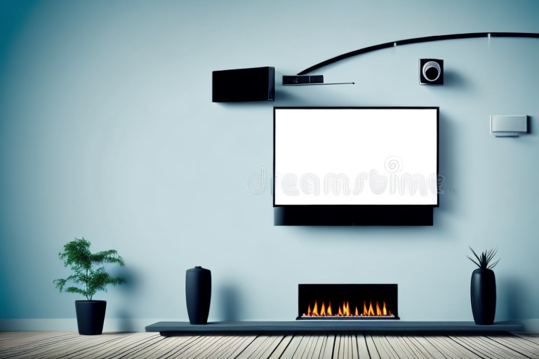 A wall with a mounted television above a fireplace