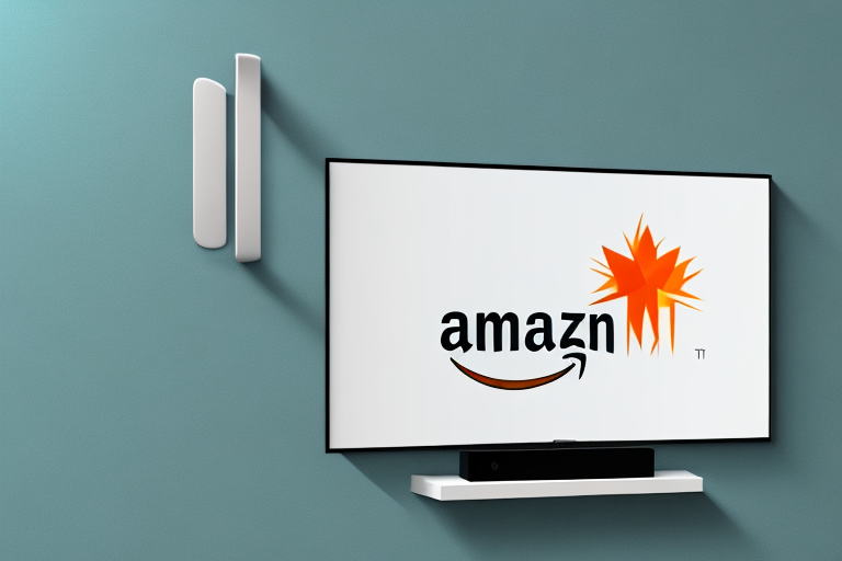 A wall-mounted television with an amazon fire tv streaming device connected to it