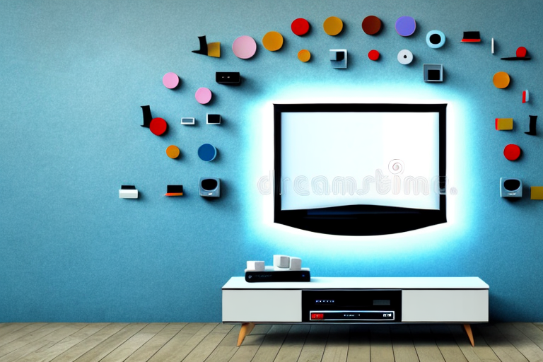 A wall with a television mounted on it