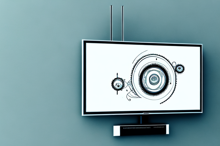 A wall-mounted television with a mechanism to tilt it