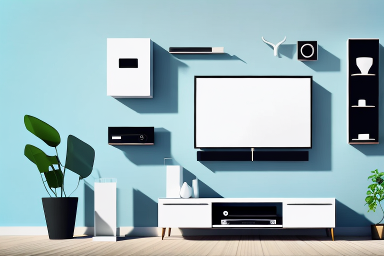 A wall-mounted tv stand with the necessary components and hardware