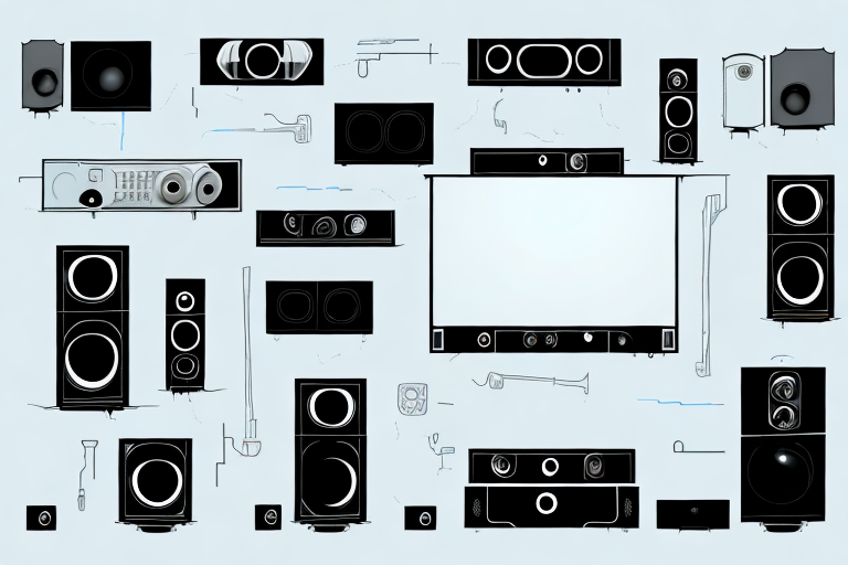 A home theater system with tools and components for repair