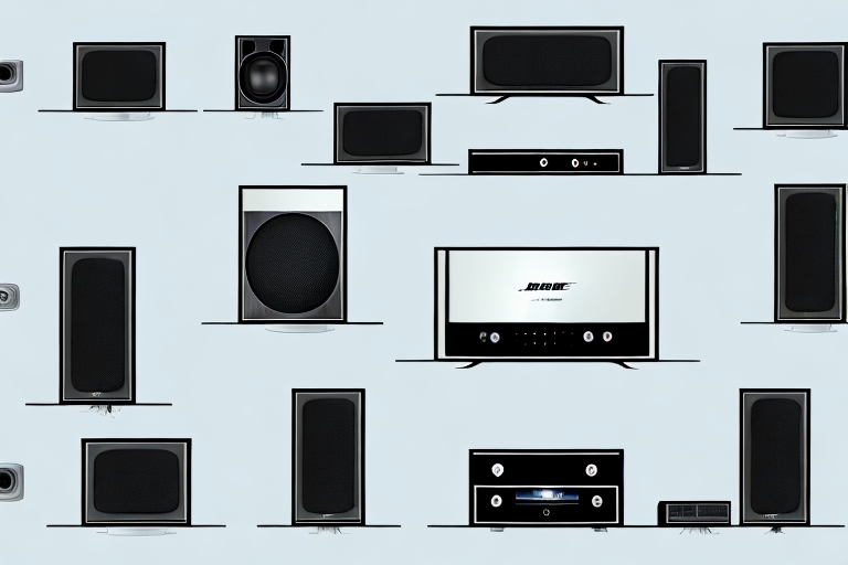 A bose home theater system connected to a television and other audio components