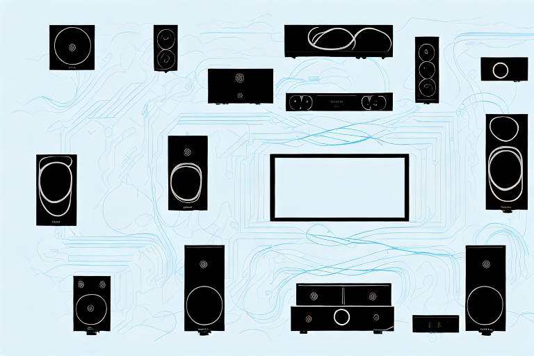 A home theater system with components and cables connected